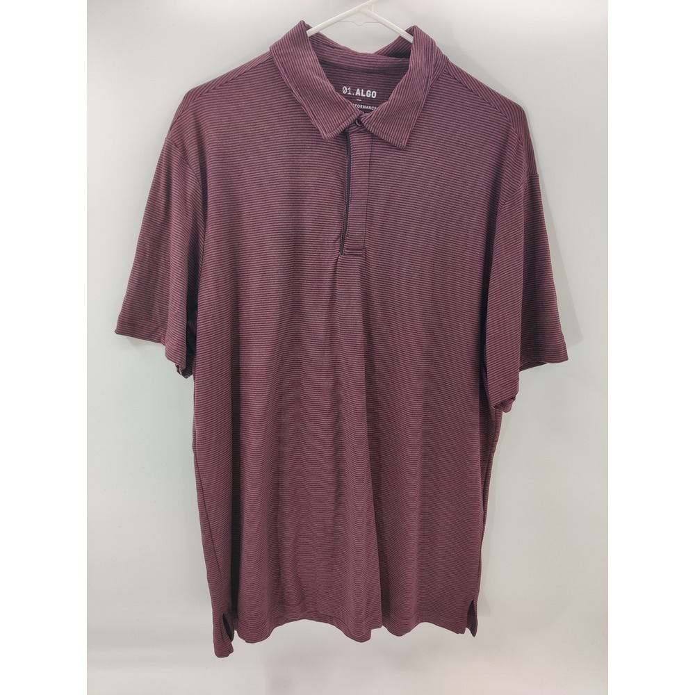 01 Algo XL Mens Red & Black Striped Polo‎ Shirt Quick Dry Moisture Wicking